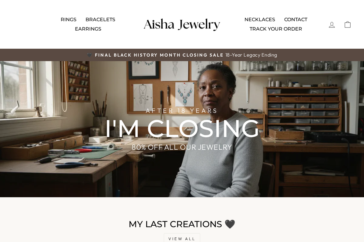 Aisha Jewelry homepage screenshot