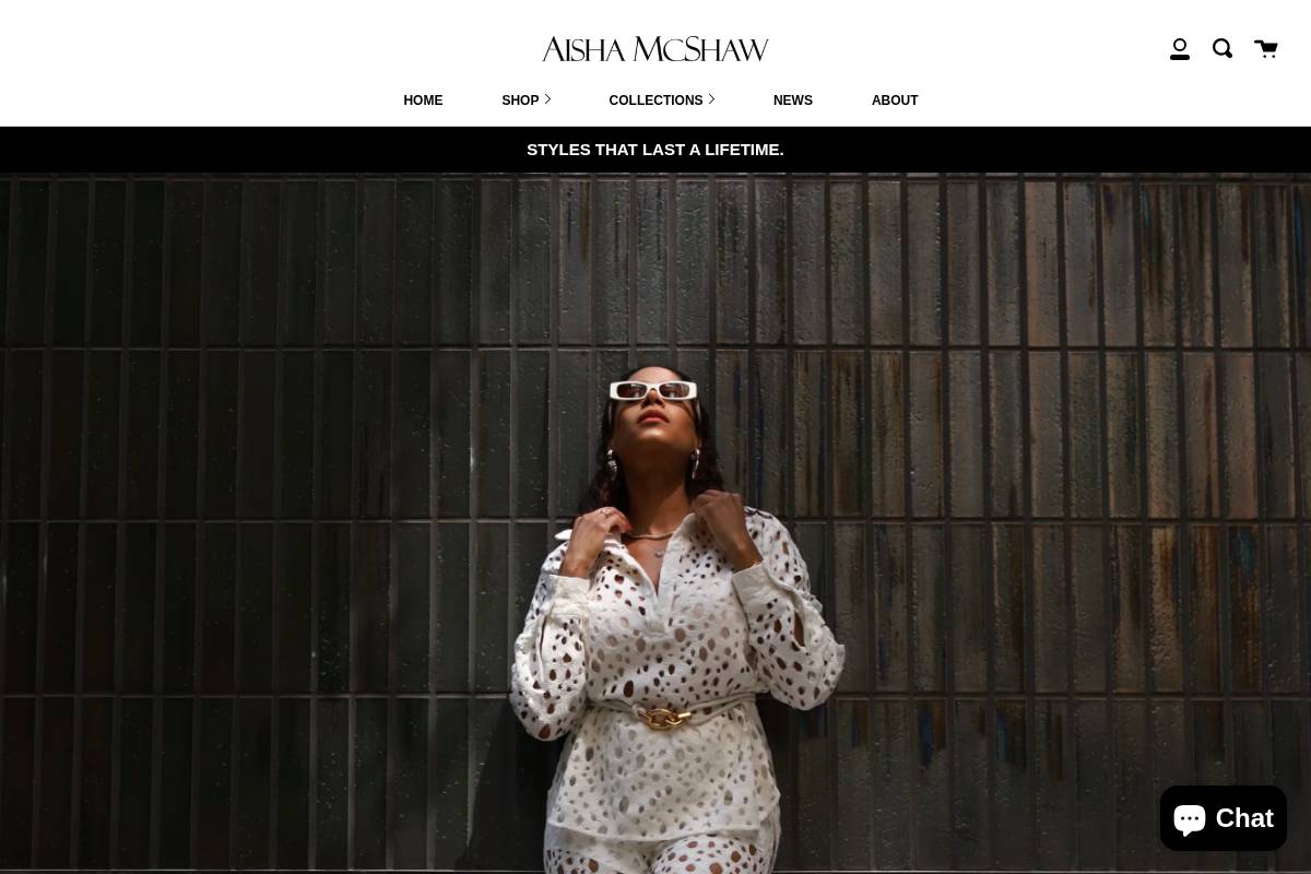 aishamcshaw.com homepage screenshot