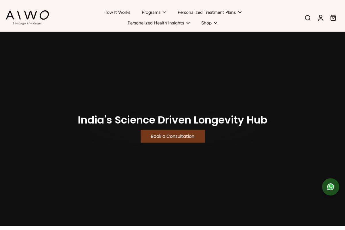 AiWO Health homepage screenshot