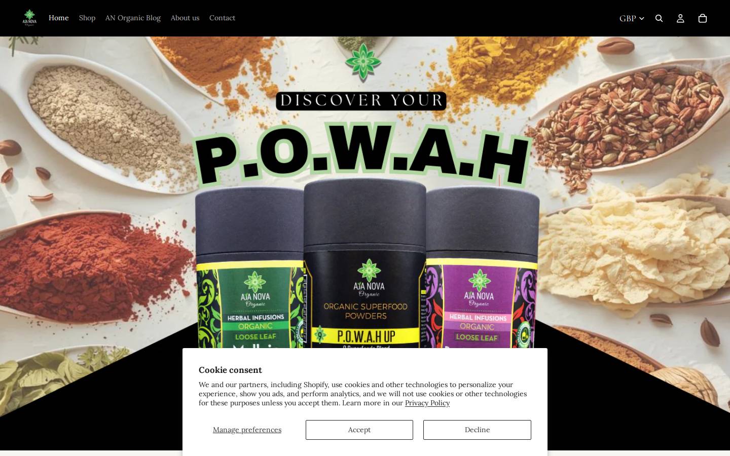 Aja Nova Organic homepage screenshot
