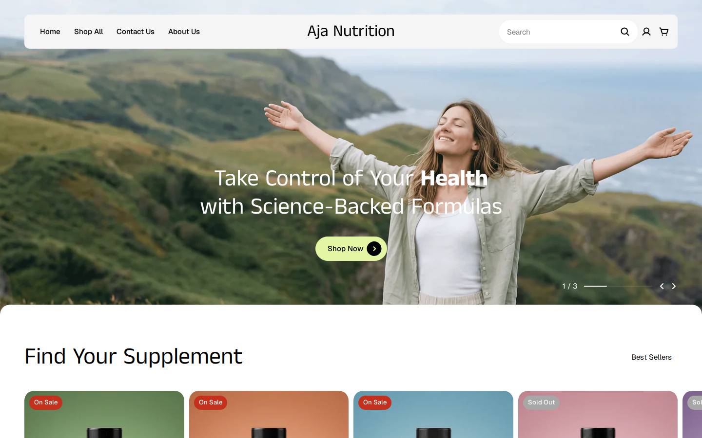 ajanutrition.com homepage screenshot