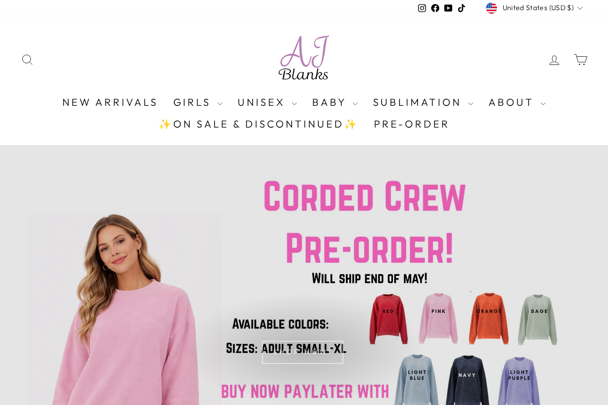 AJBLANKS homepage screenshot