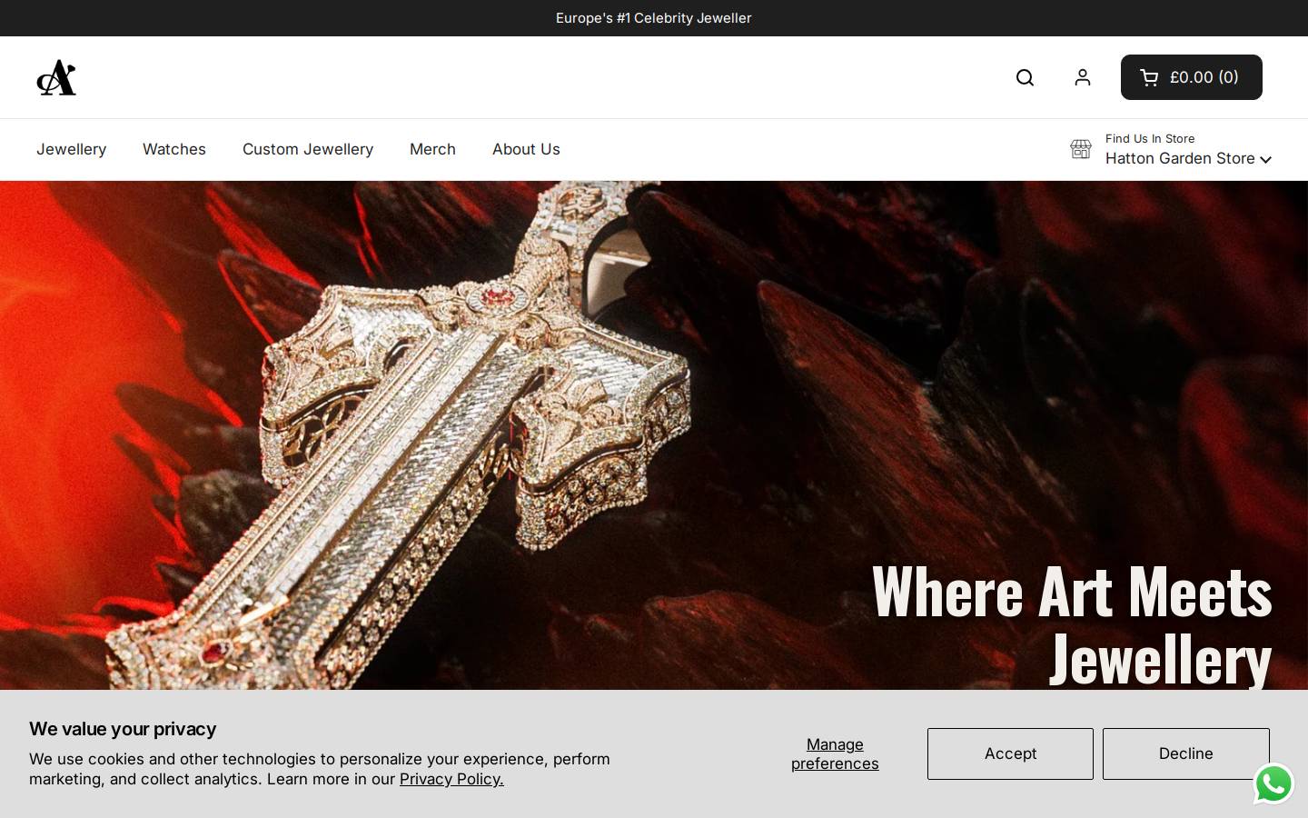A Jewellers homepage screenshot