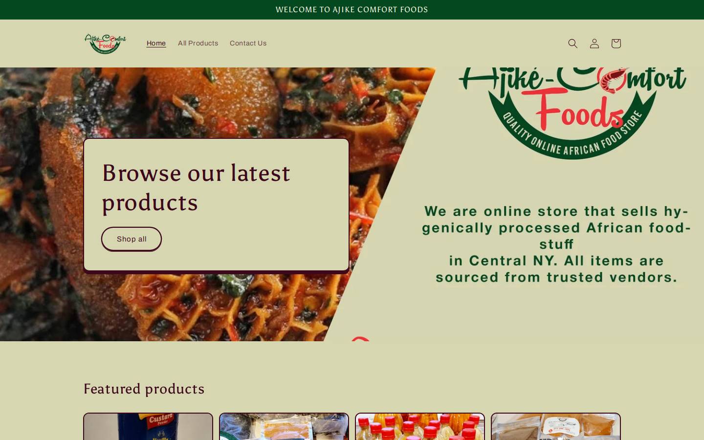 ajikefoods.com homepage screenshot