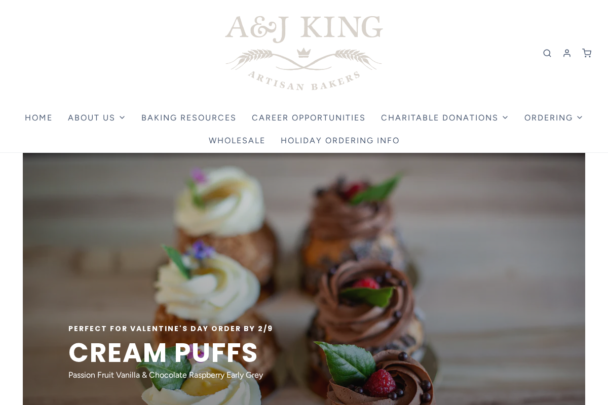 A&J King Artisan Bakers homepage screenshot