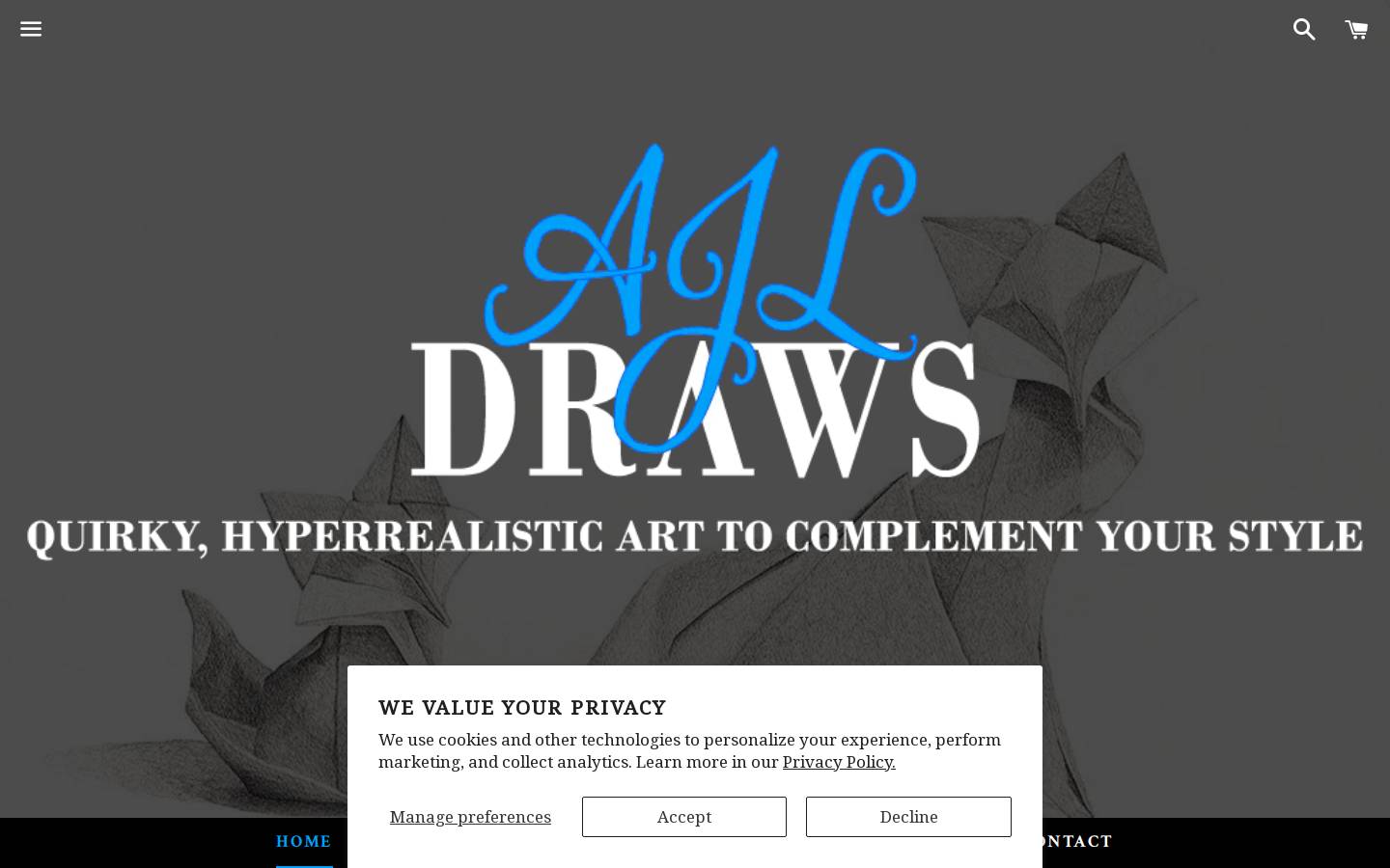 ajldraws.com homepage screenshot