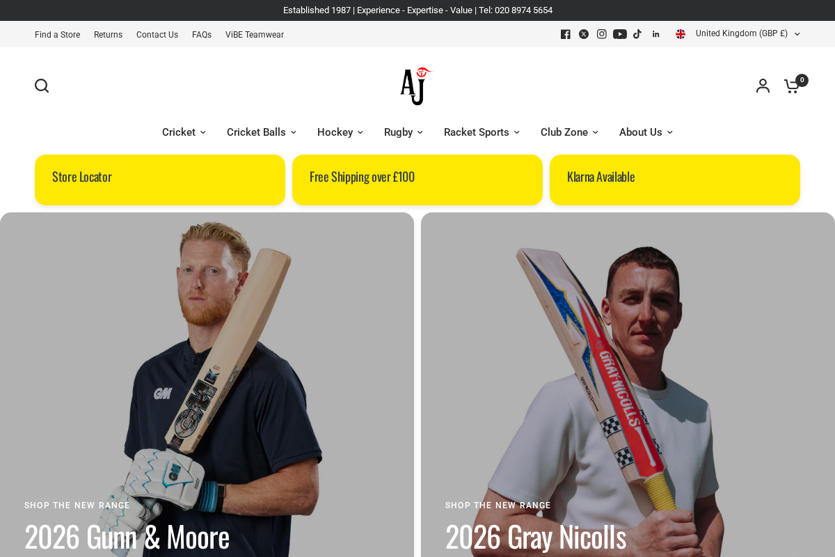 AJ Sports UK homepage screenshot