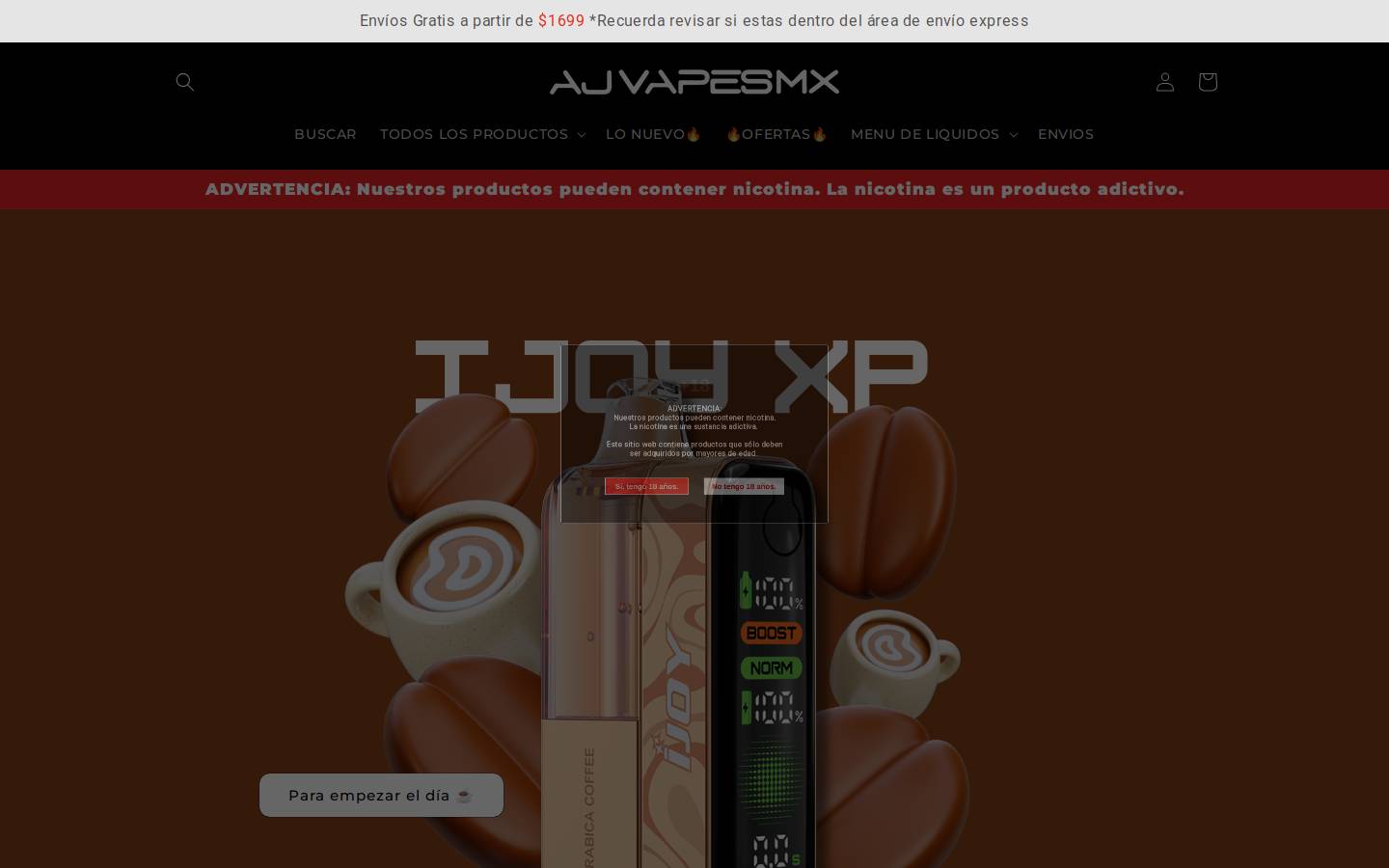 ajvapes.com homepage screenshot