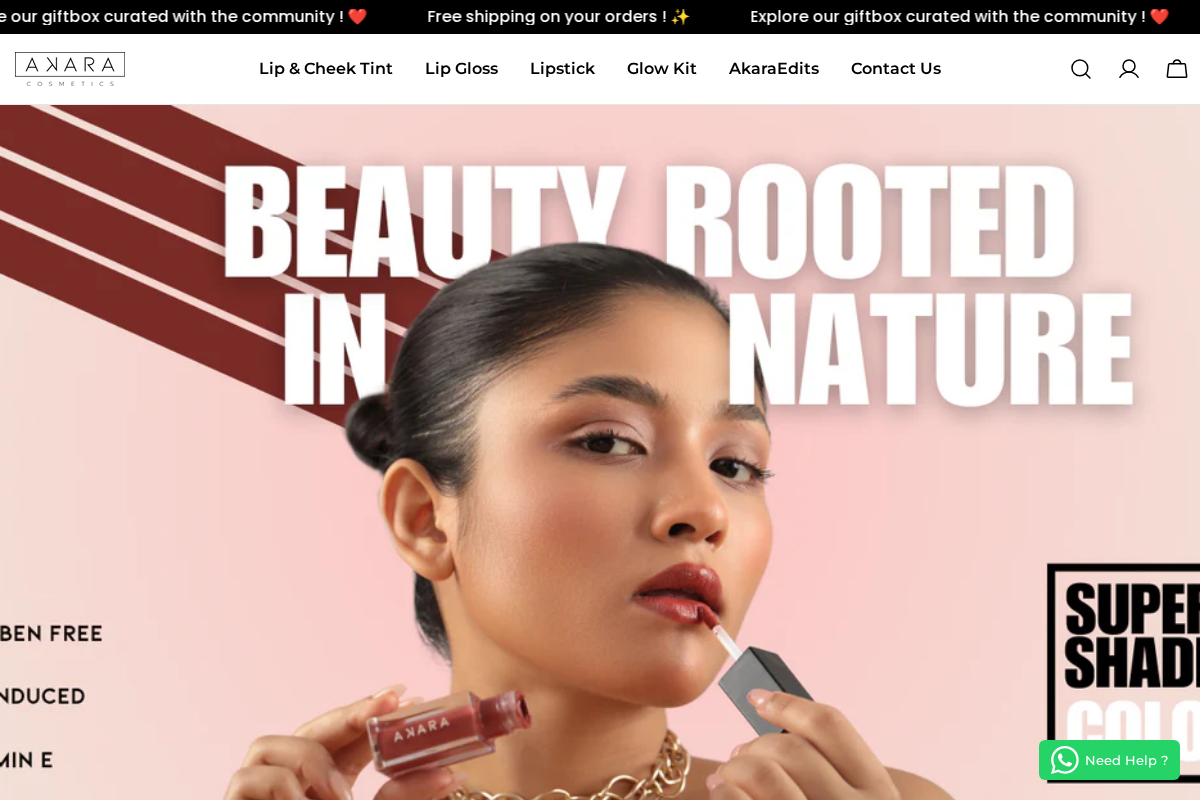 Akara Cosmetics homepage screenshot