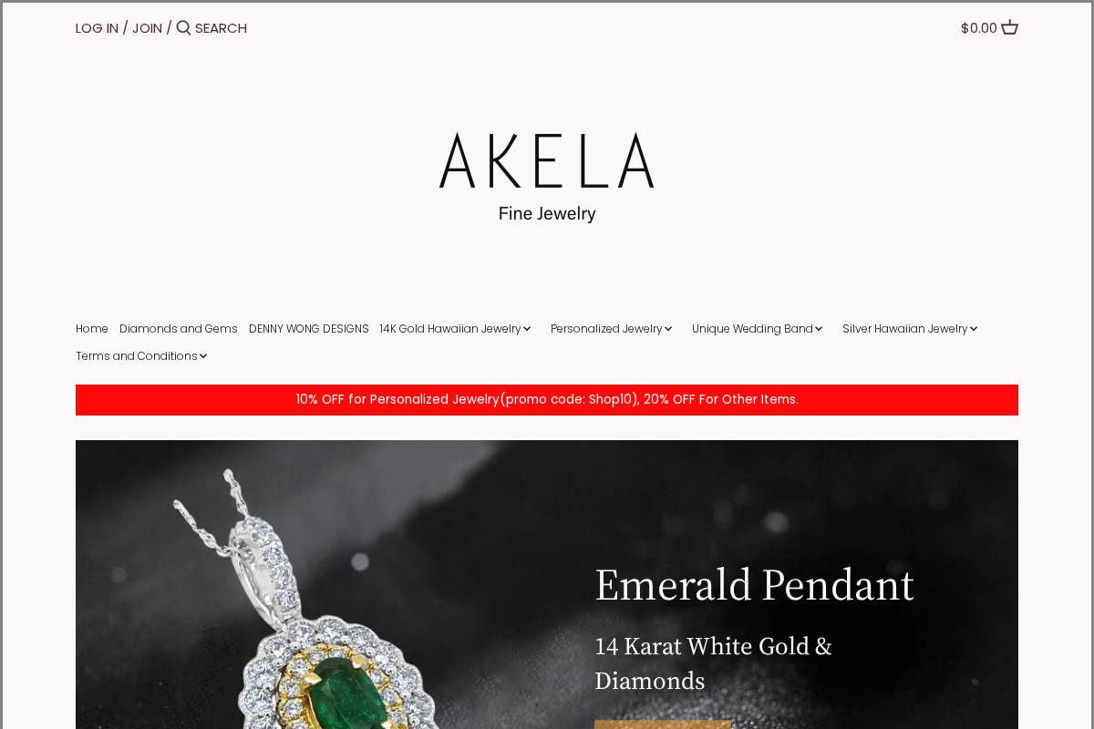akelajewelry.com homepage screenshot
