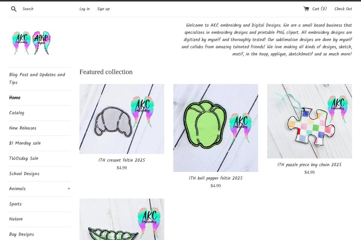AKC Embroidery and Digital Designs homepage screenshot