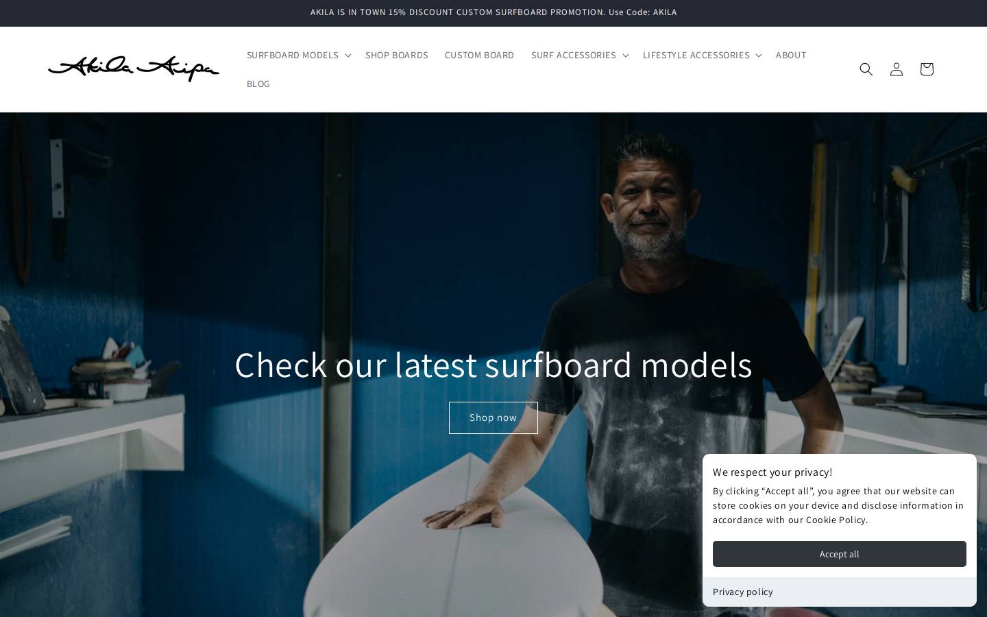 akilaaipasurfboards-europe.com homepage screenshot