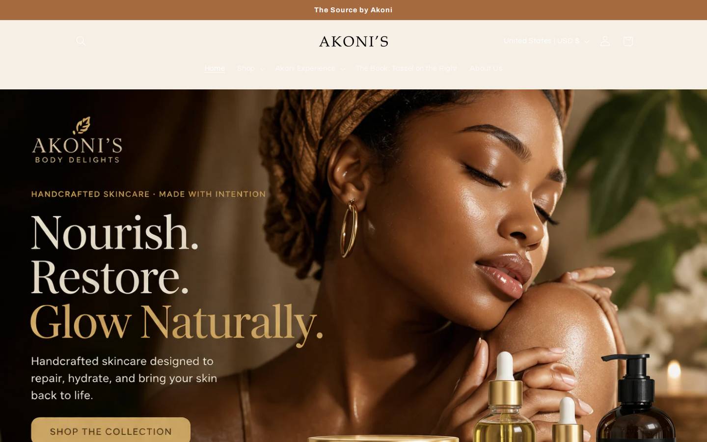 akonisbodydelights.com homepage screenshot