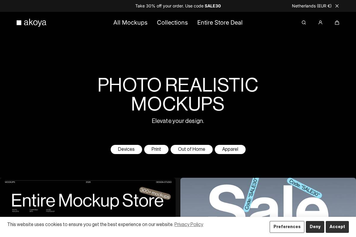 akoyamockups.com homepage screenshot