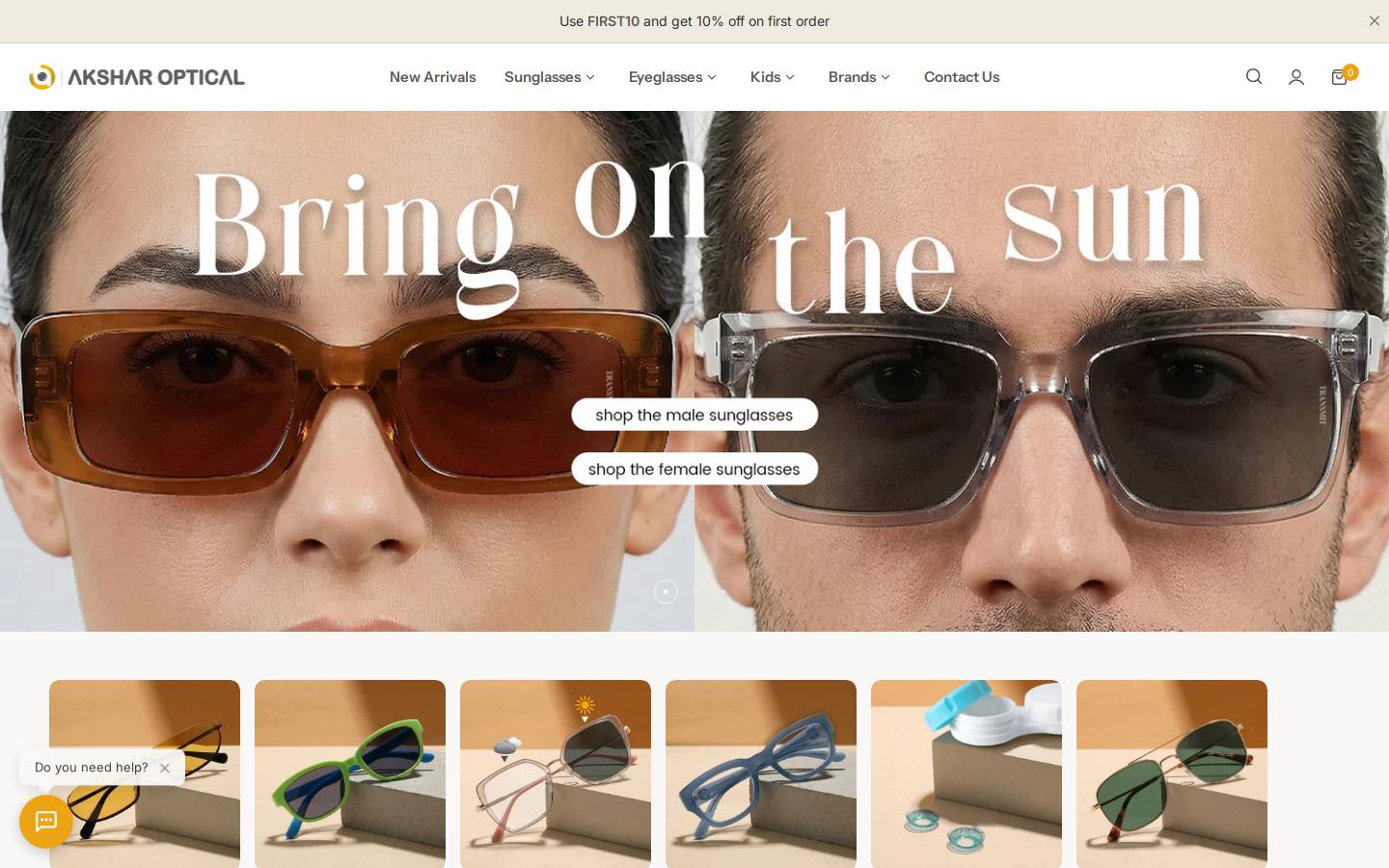 aksharoptical.com homepage screenshot