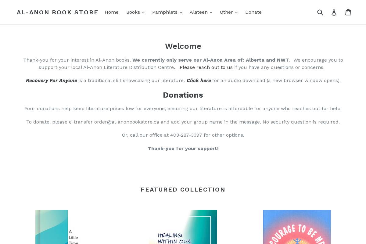 al-anonbookstore.ca homepage screenshot