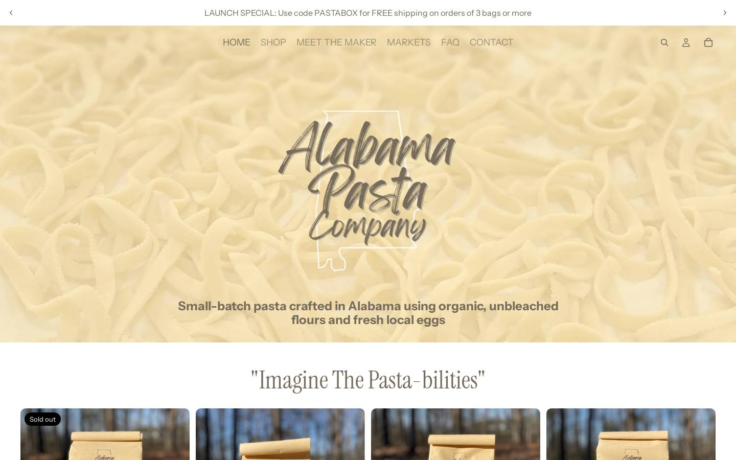 alabamapasta.com homepage screenshot