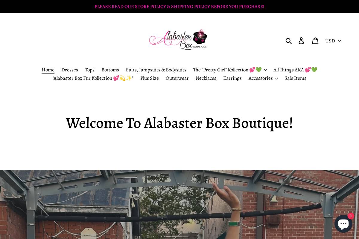 alabasterboxboutique.com homepage screenshot