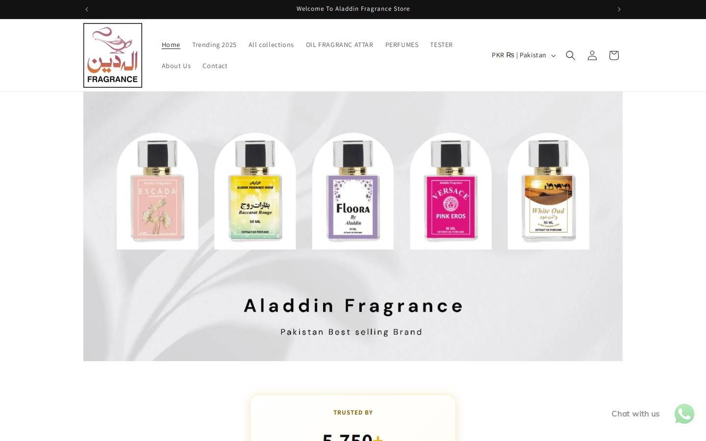 aladdinfragrance.com homepage screenshot