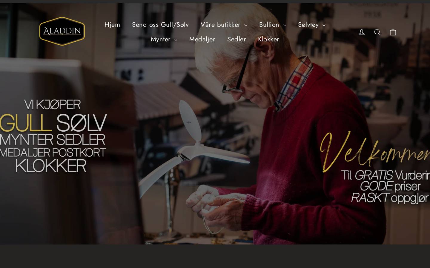 Aladdin Gull, Sølv og Mynter homepage screenshot