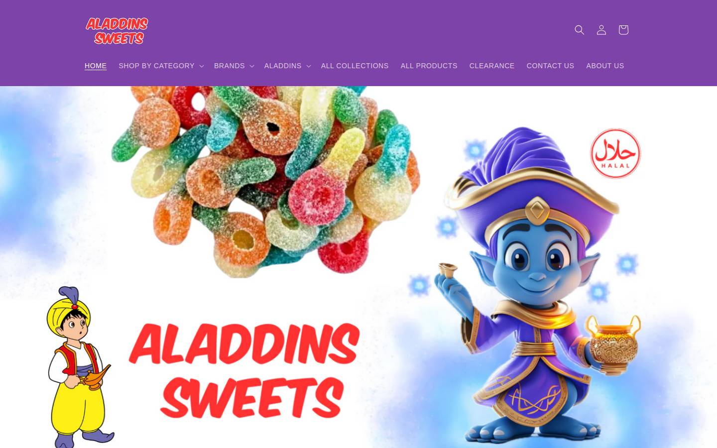 aladdinssweets.com homepage screenshot
