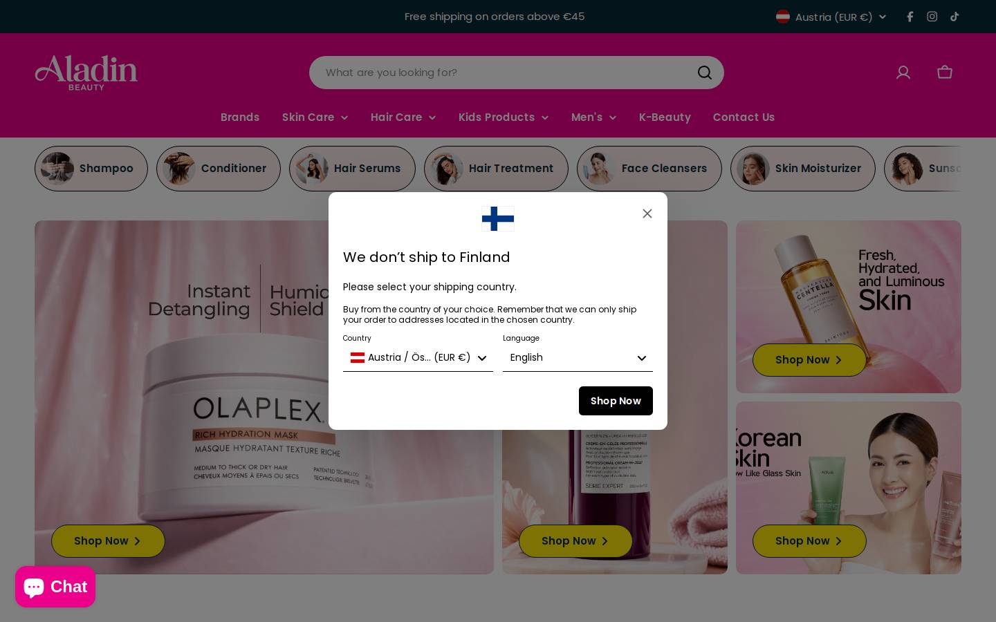 aladinbeauty.com homepage screenshot