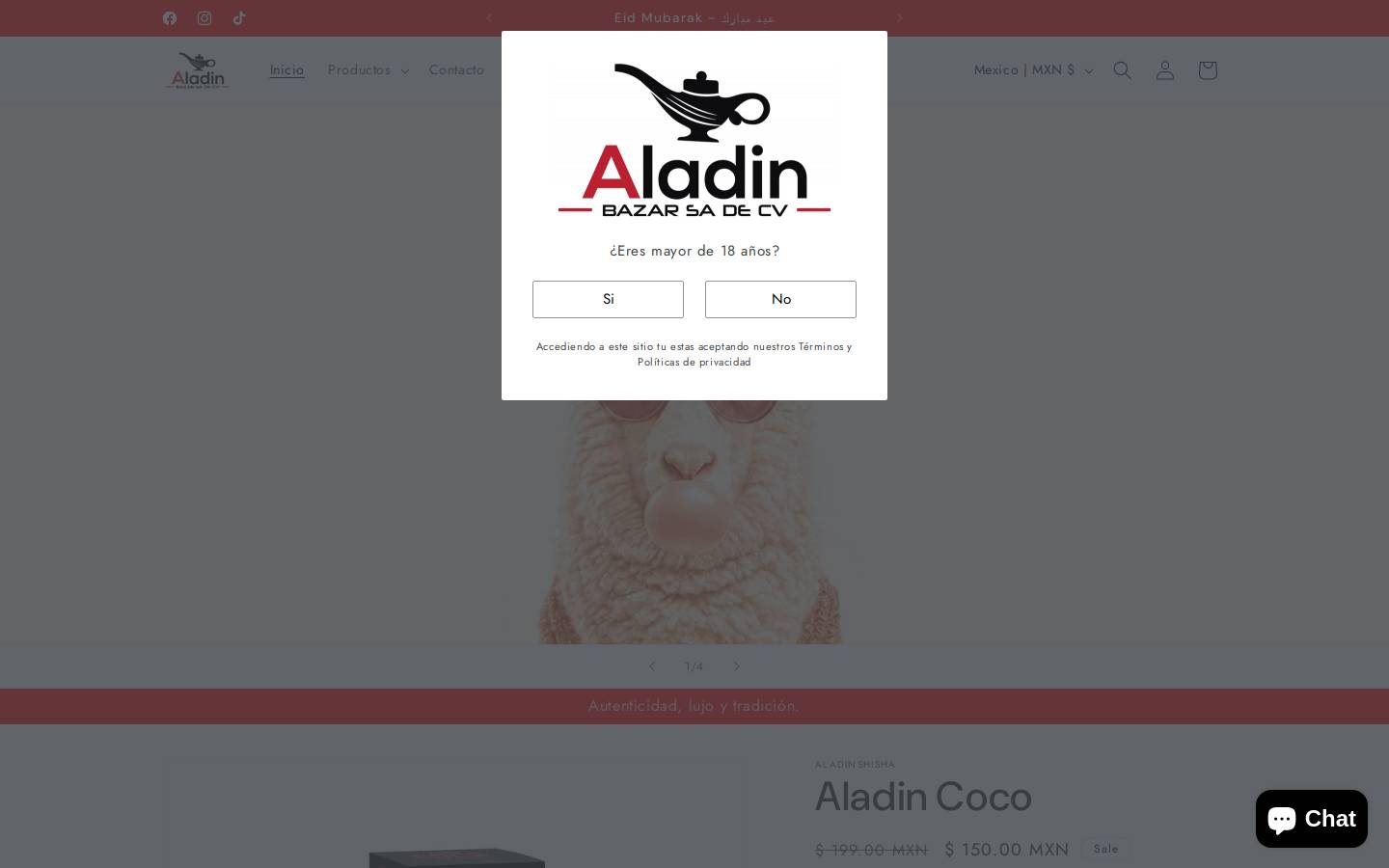 aladinshisha.shop homepage screenshot