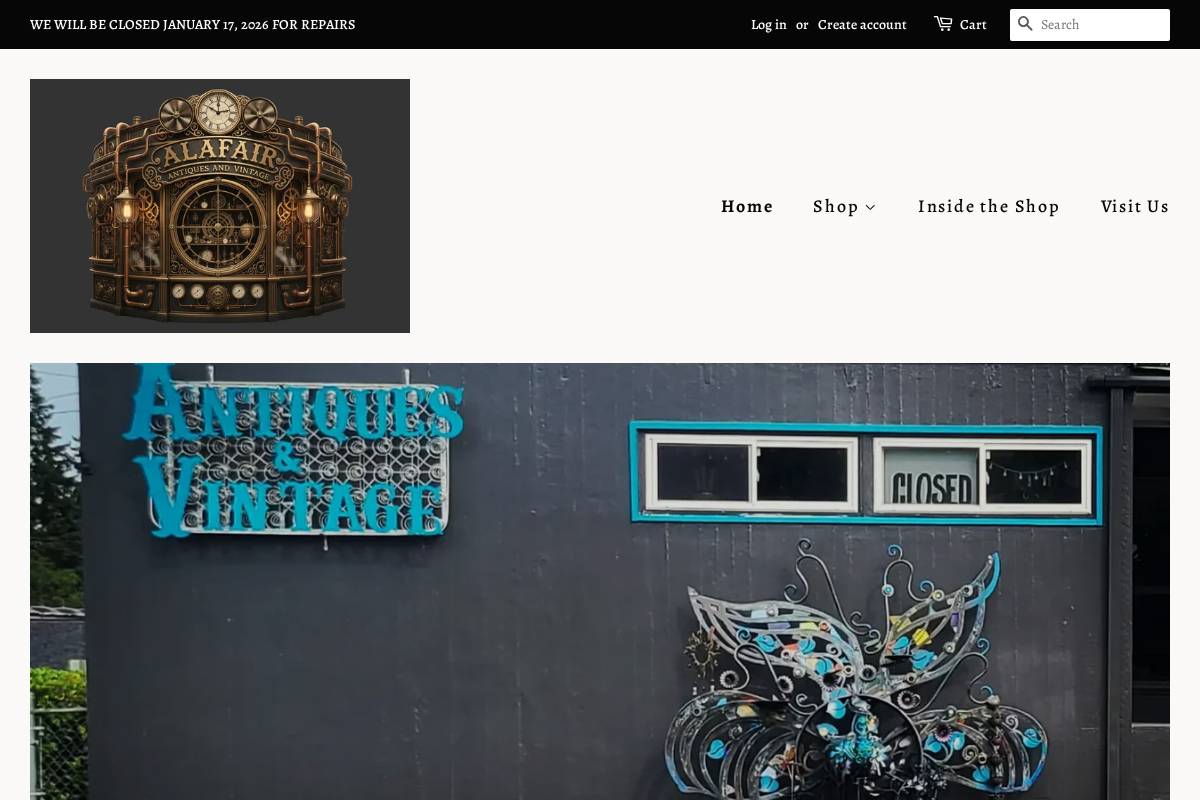 alafairantiques.com homepage screenshot