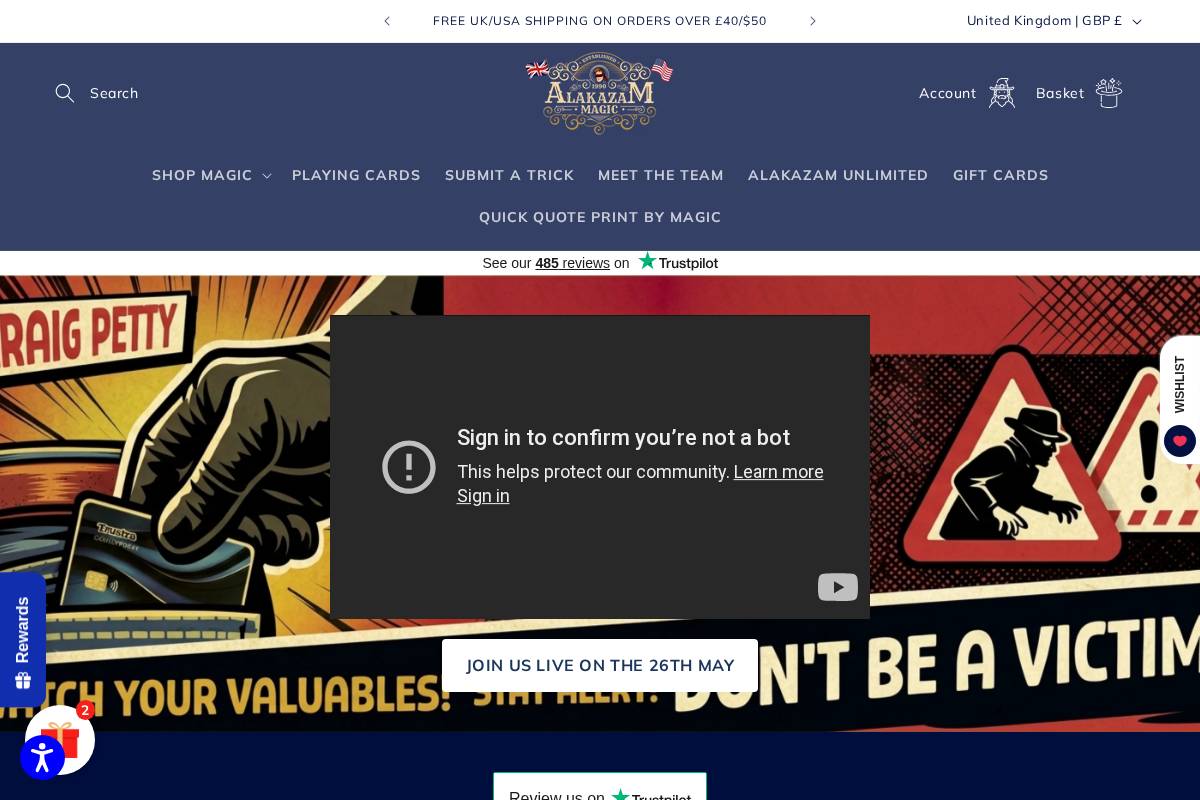 Alakazam Magic Shop homepage screenshot