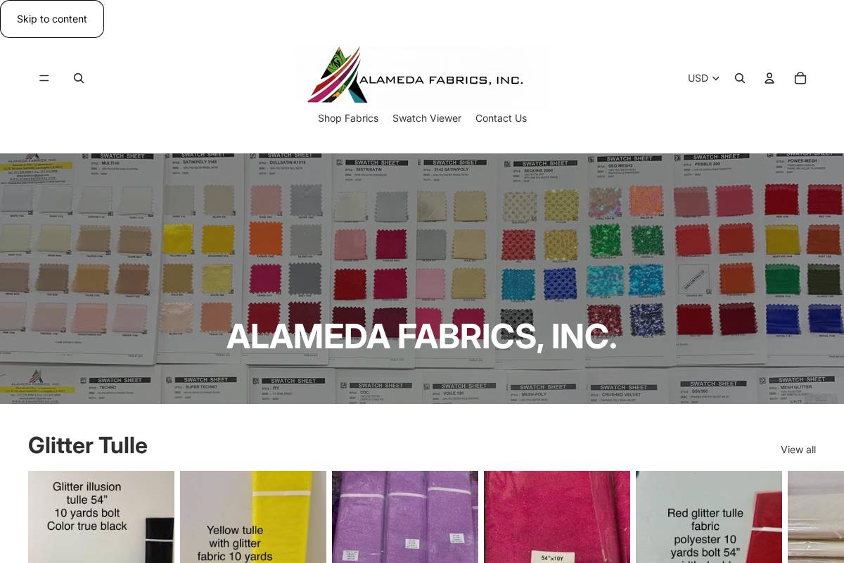 alamedafabrics.com homepage screenshot
