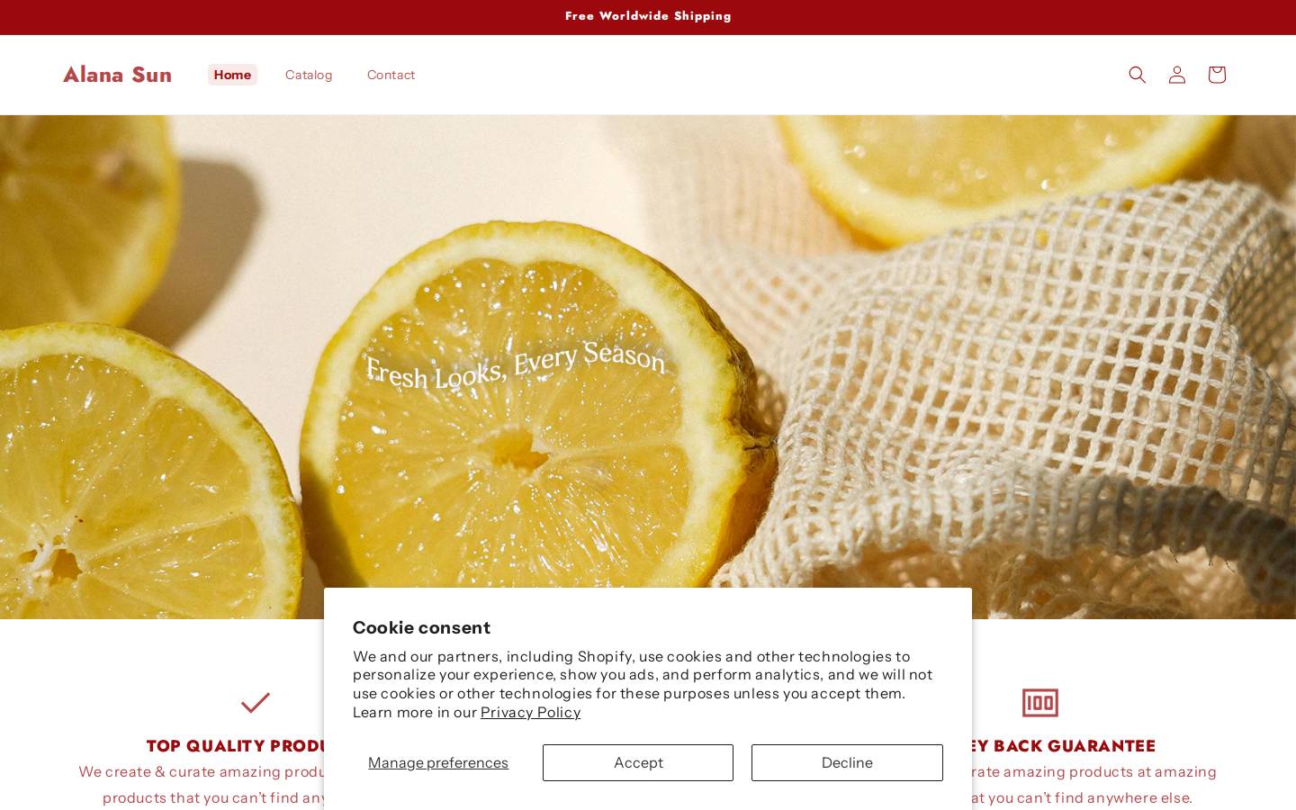alanasun.com homepage screenshot