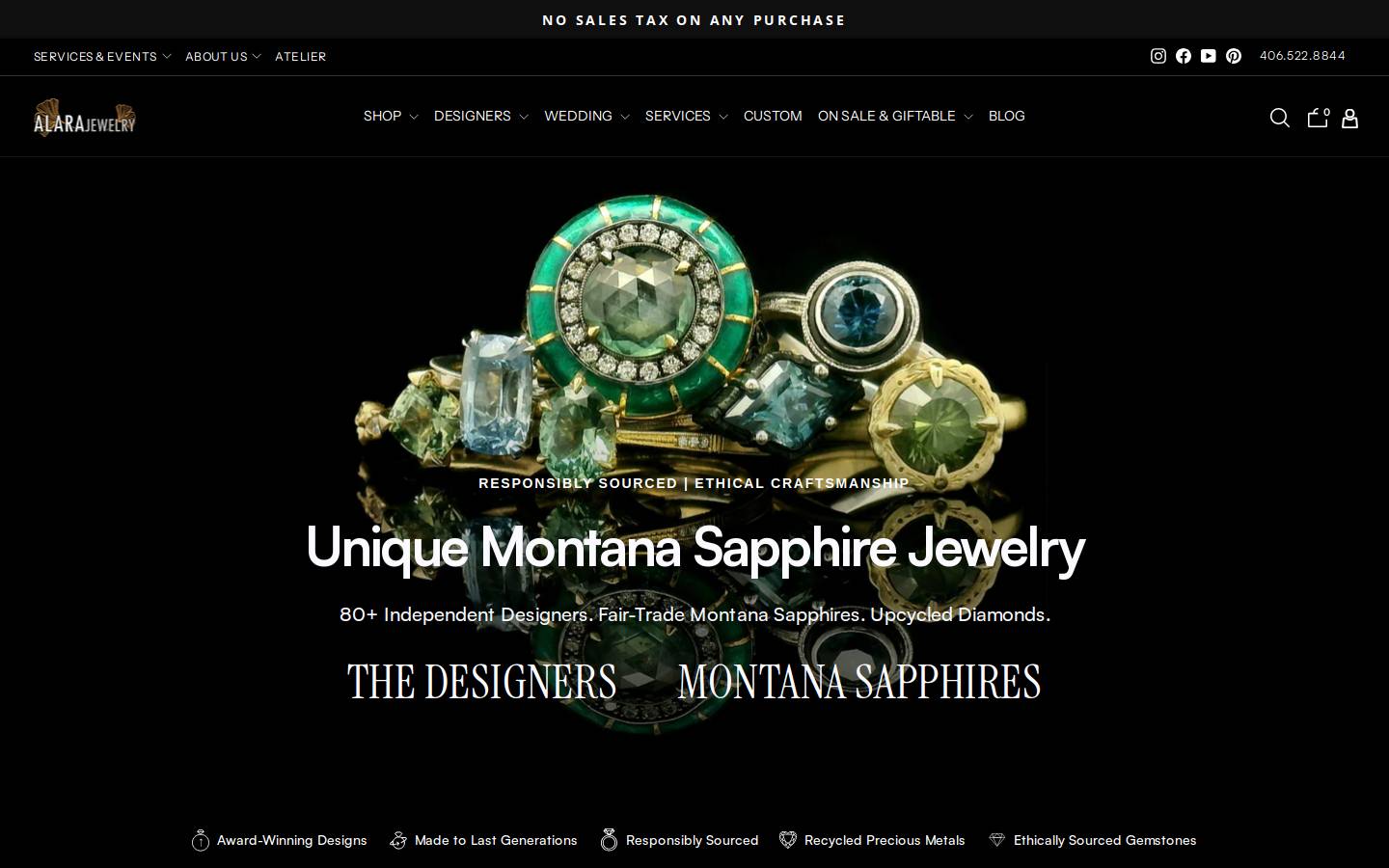 Alara Jewelry homepage screenshot