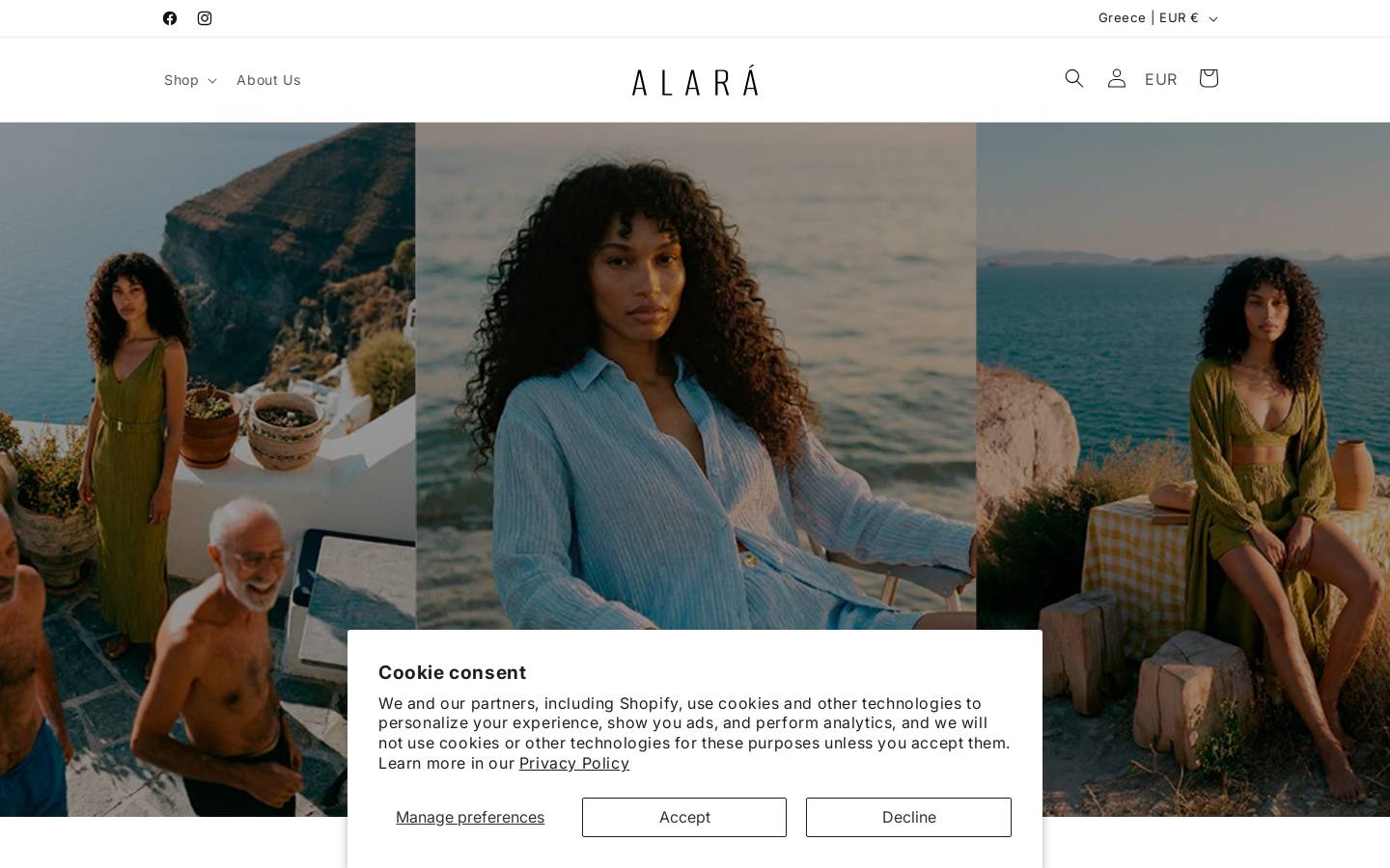 alarawear.com homepage screenshot