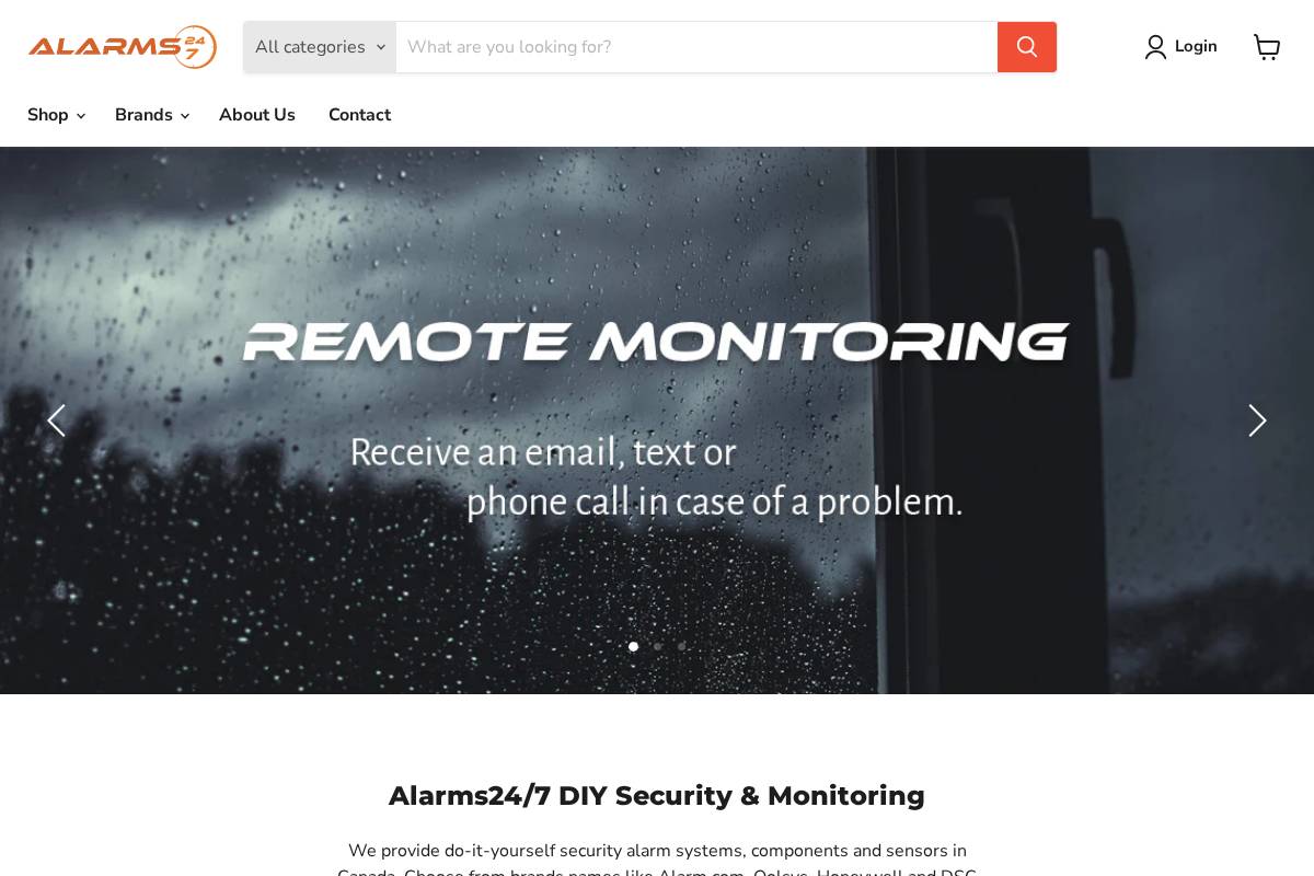 Alarms247 Canada homepage screenshot