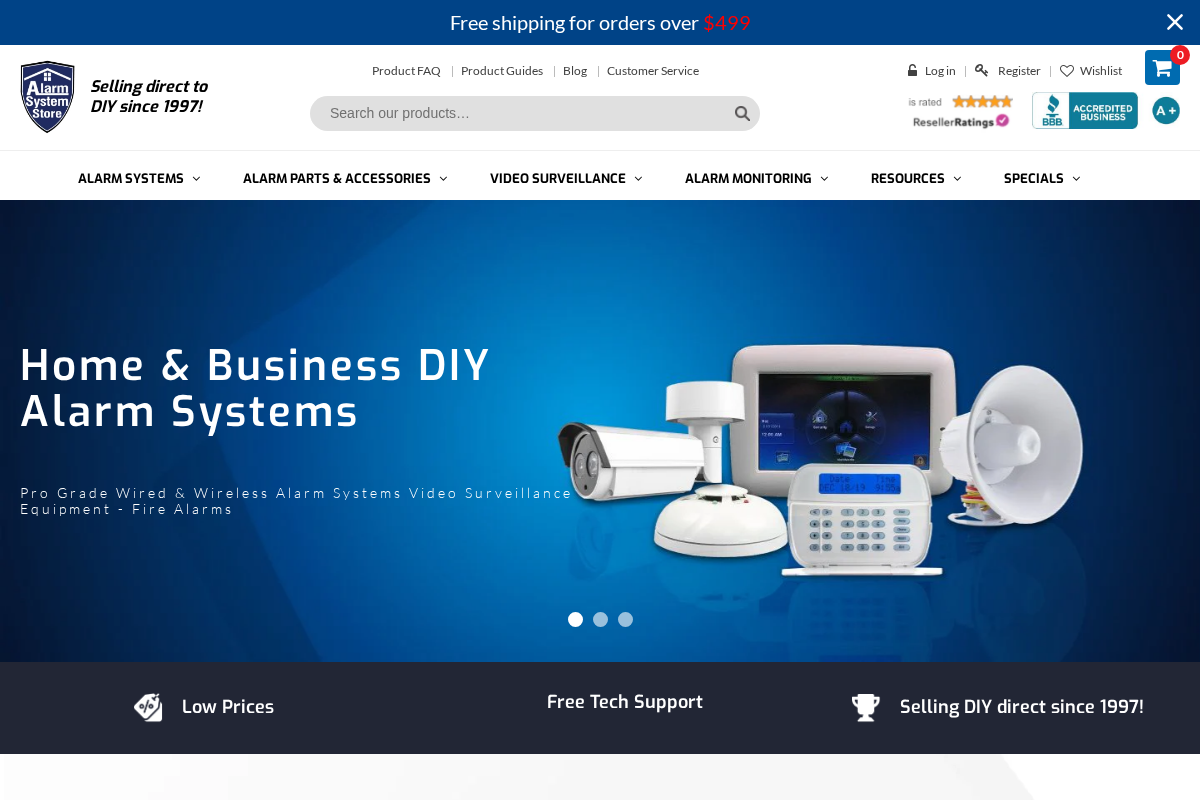 Alarm System Store homepage screenshot