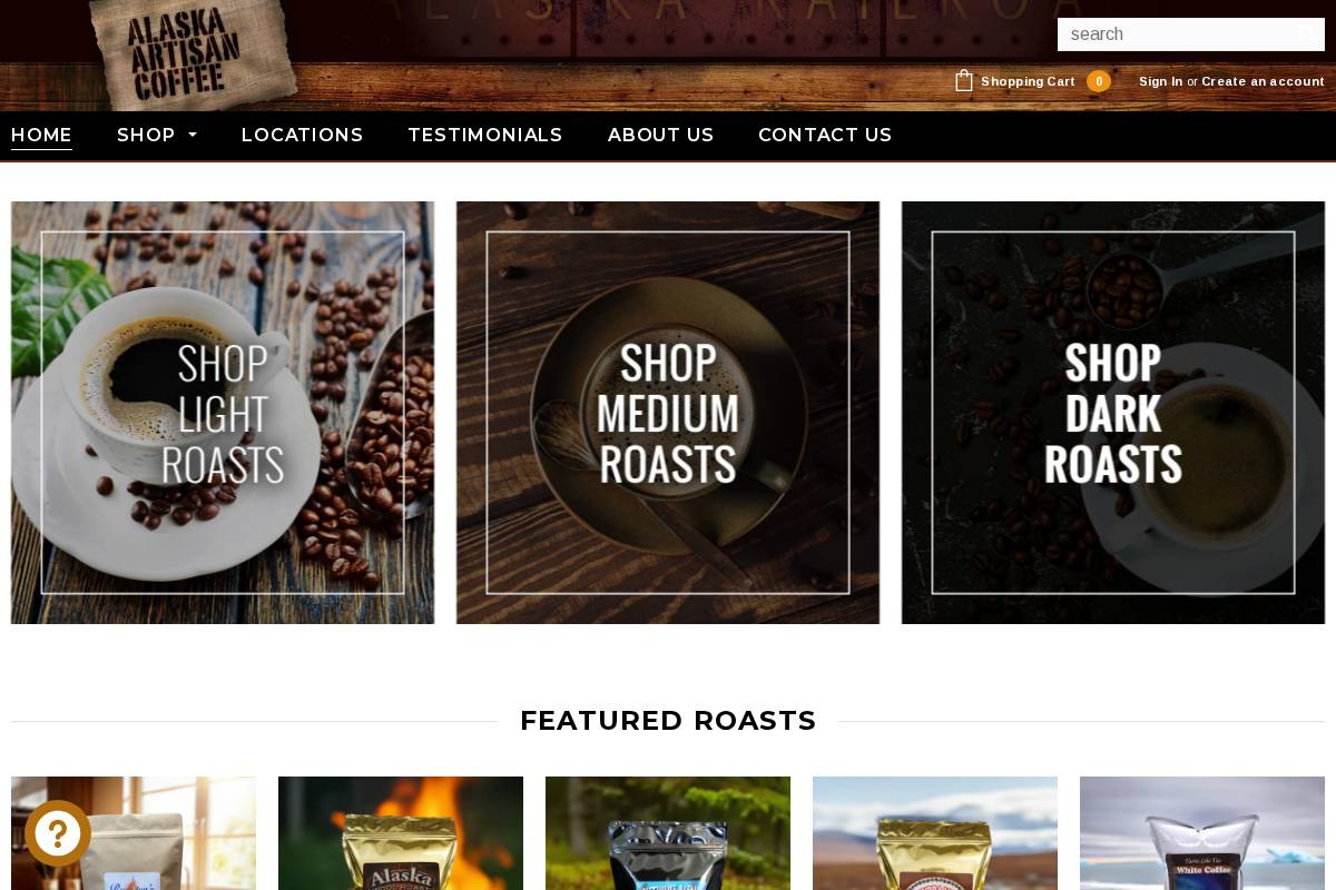 alaskaartisancoffee.com homepage screenshot