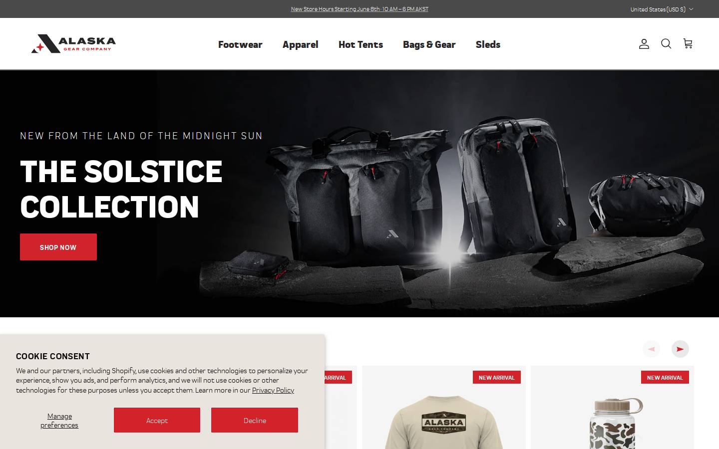 alaskagearcompany.com homepage screenshot