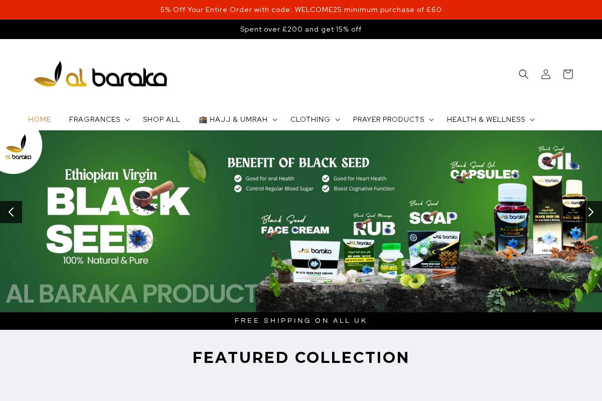 Al Baraka- Fragrance & Islamic Shop homepage screenshot