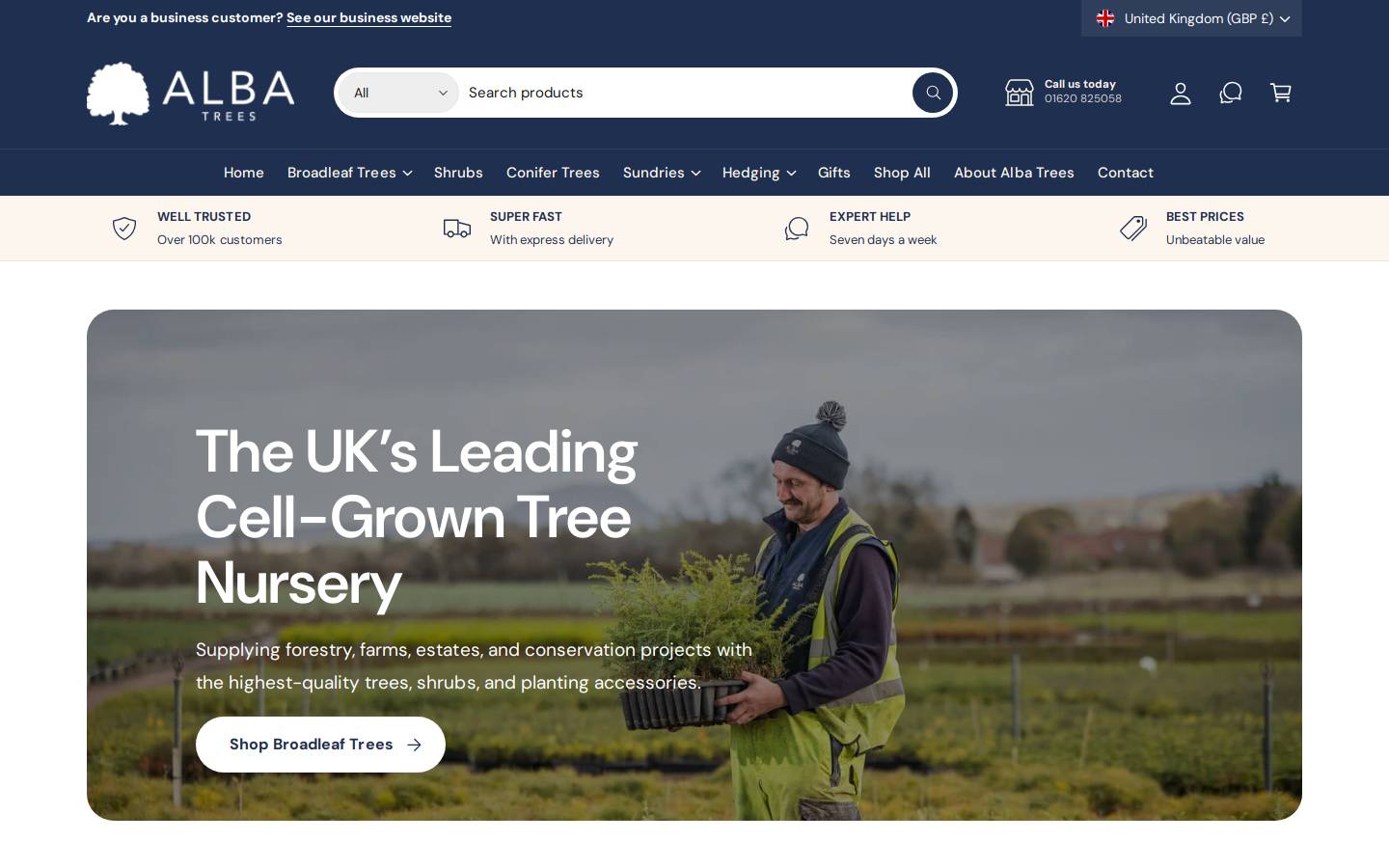 albatrees.co.uk homepage screenshot