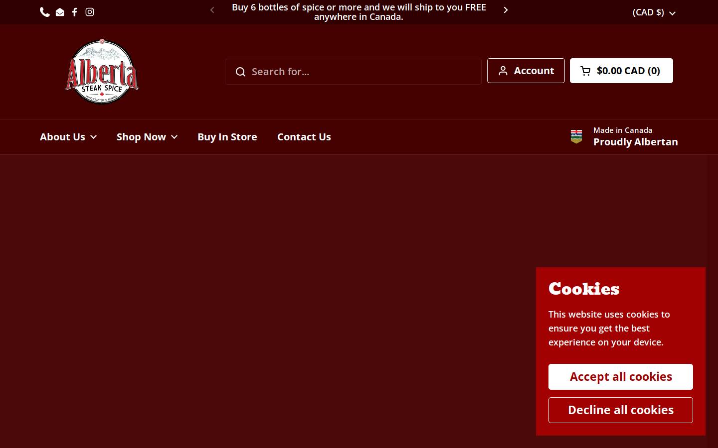 albertasteakspice.com homepage screenshot