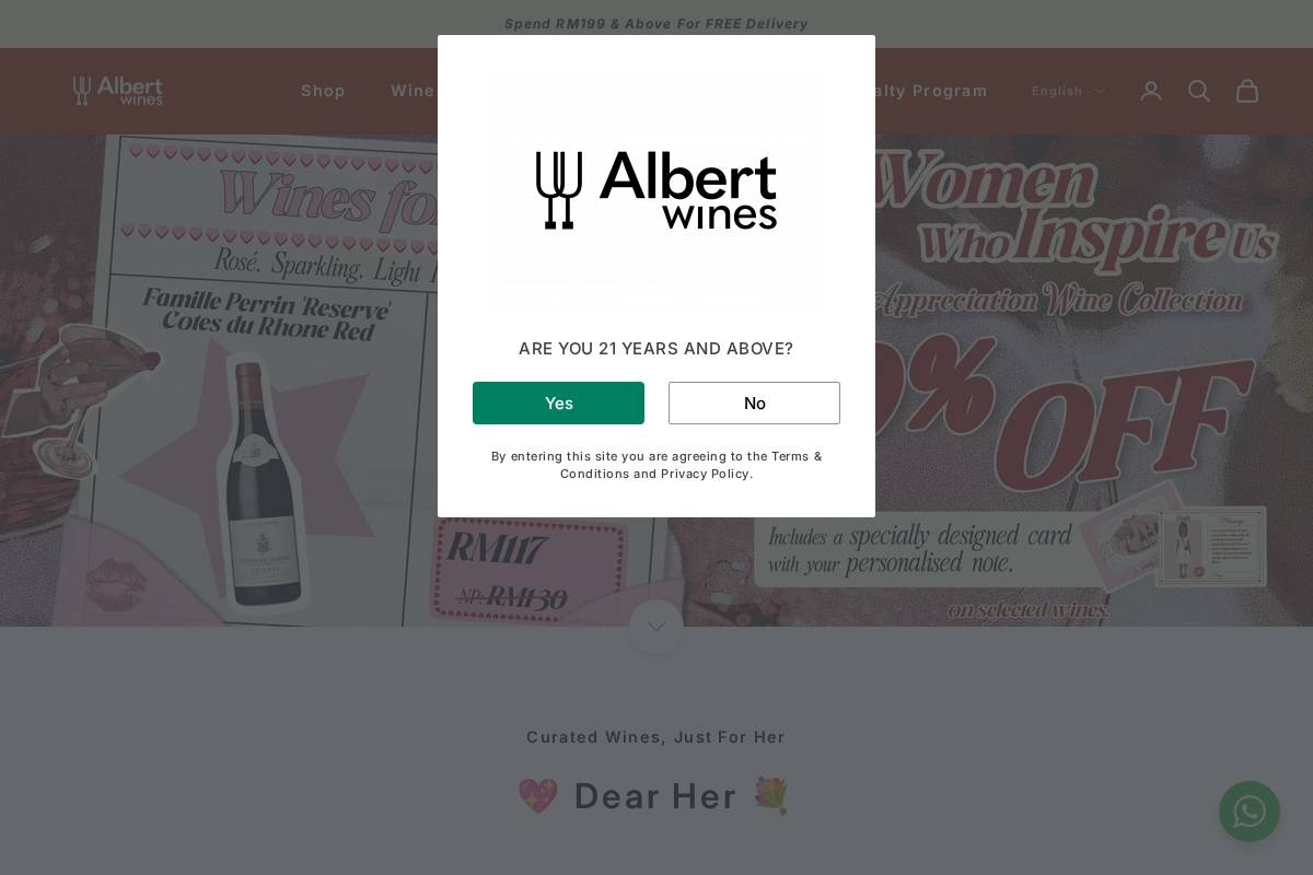albertwines2u.com.my homepage screenshot