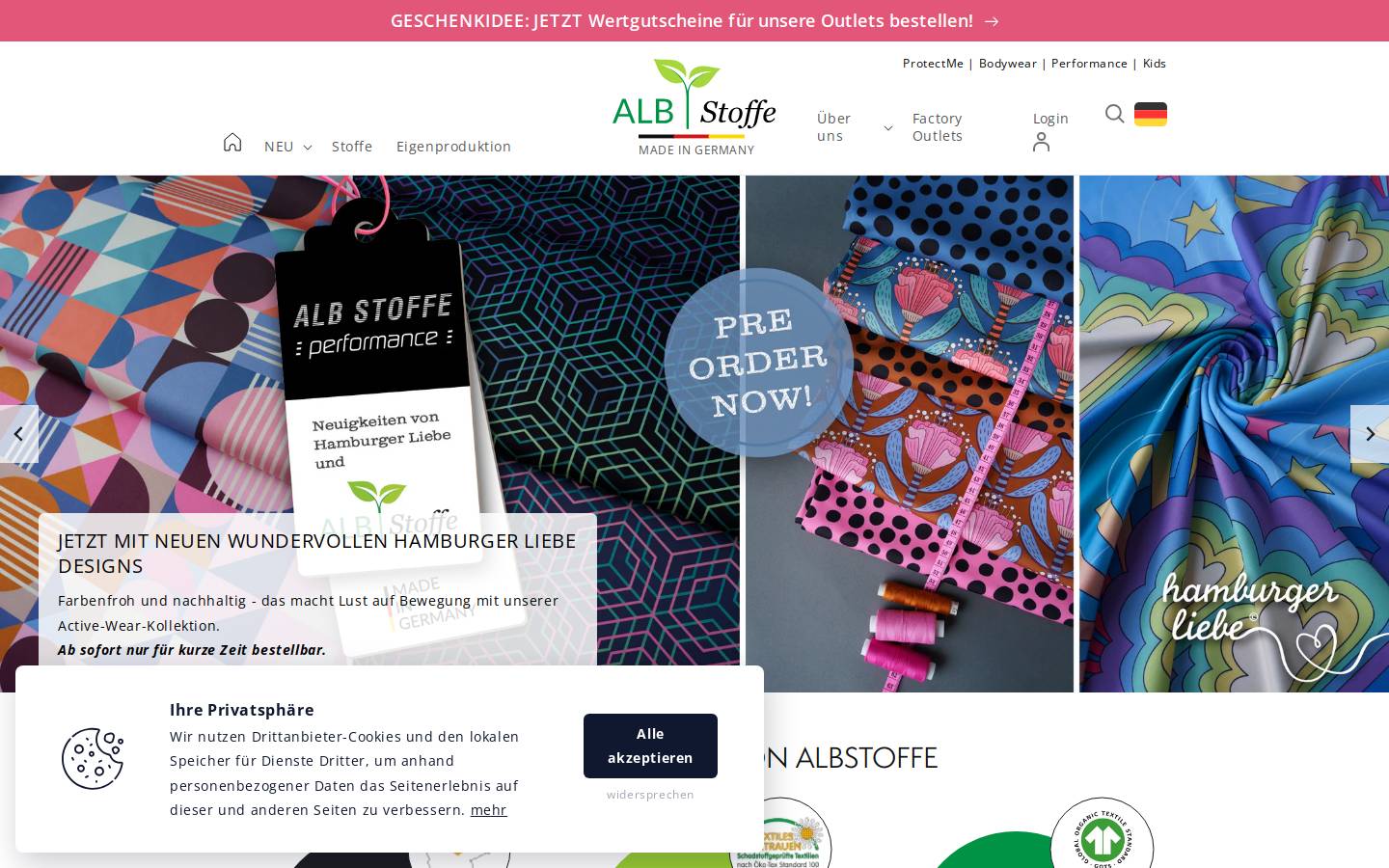 albstoffe.com homepage screenshot