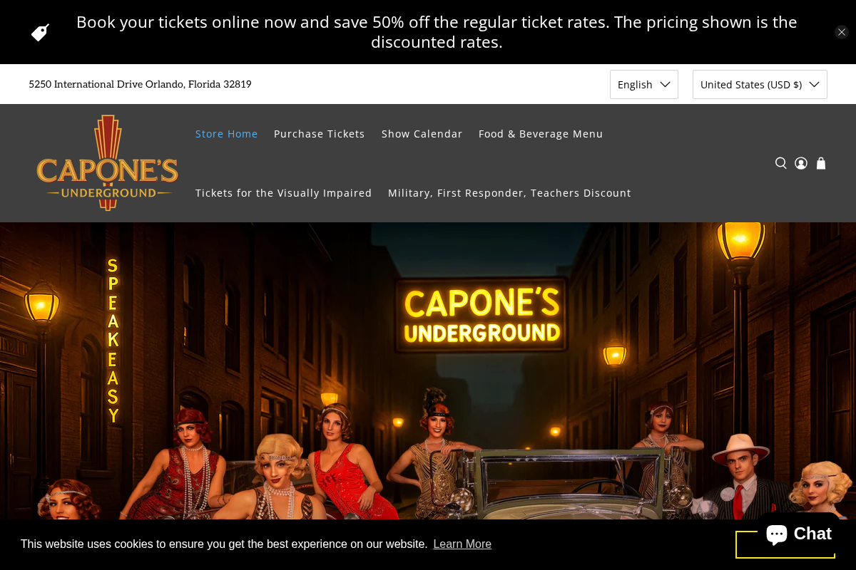 Capone's Dinner & Show homepage screenshot
