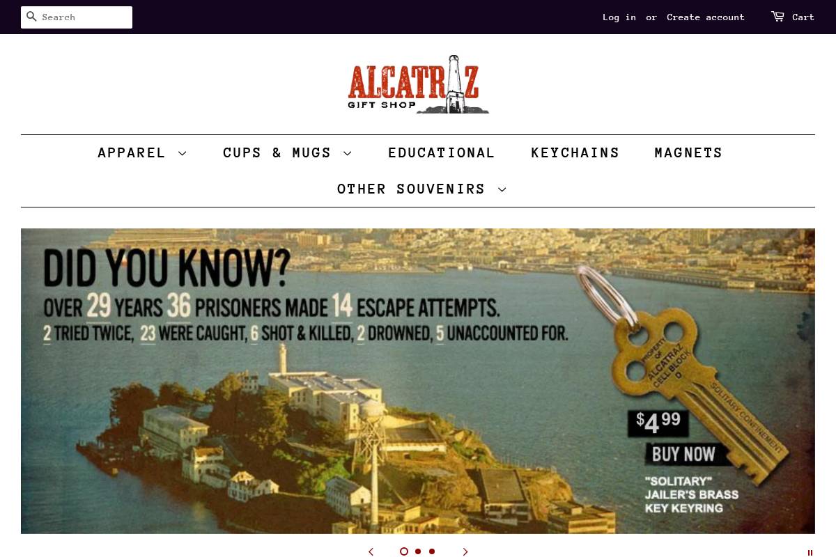 alcatrazgifts.com homepage screenshot