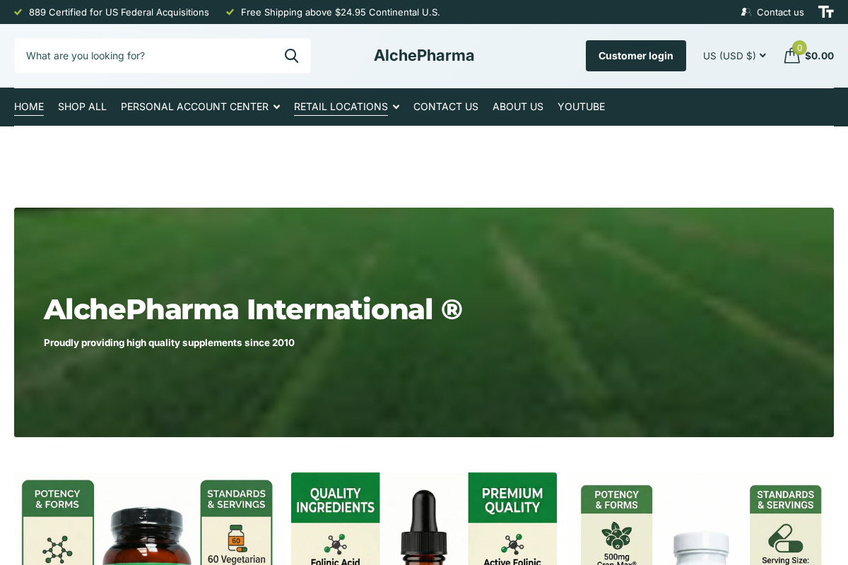 AlchePharma homepage screenshot