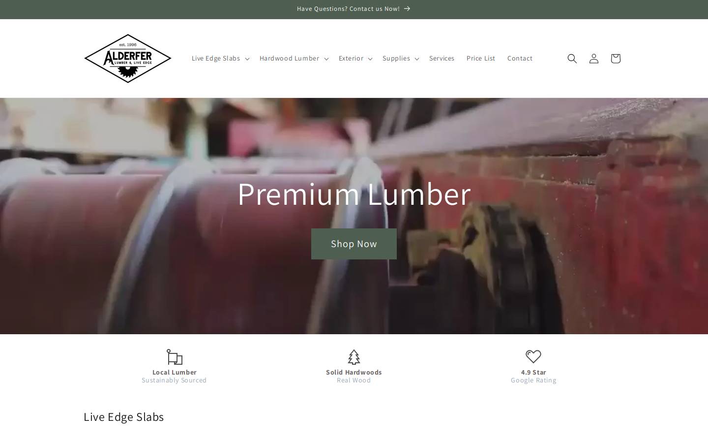 alderferlumber.com homepage screenshot