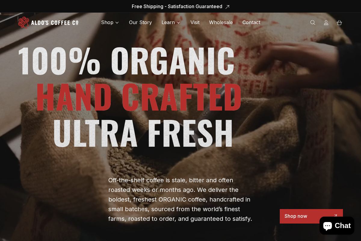 Aldo's Coffee Company homepage screenshot