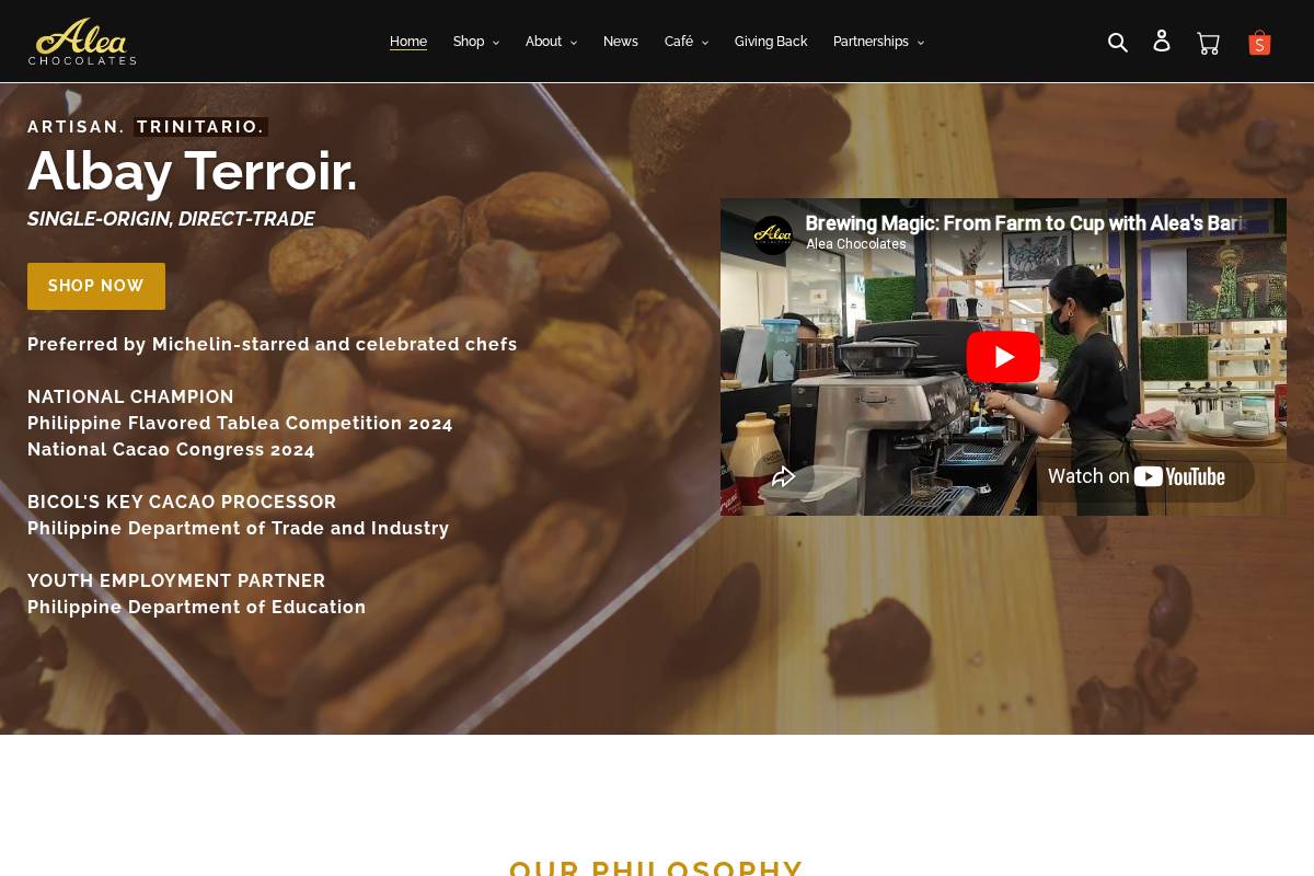 aleachocolates.com homepage screenshot