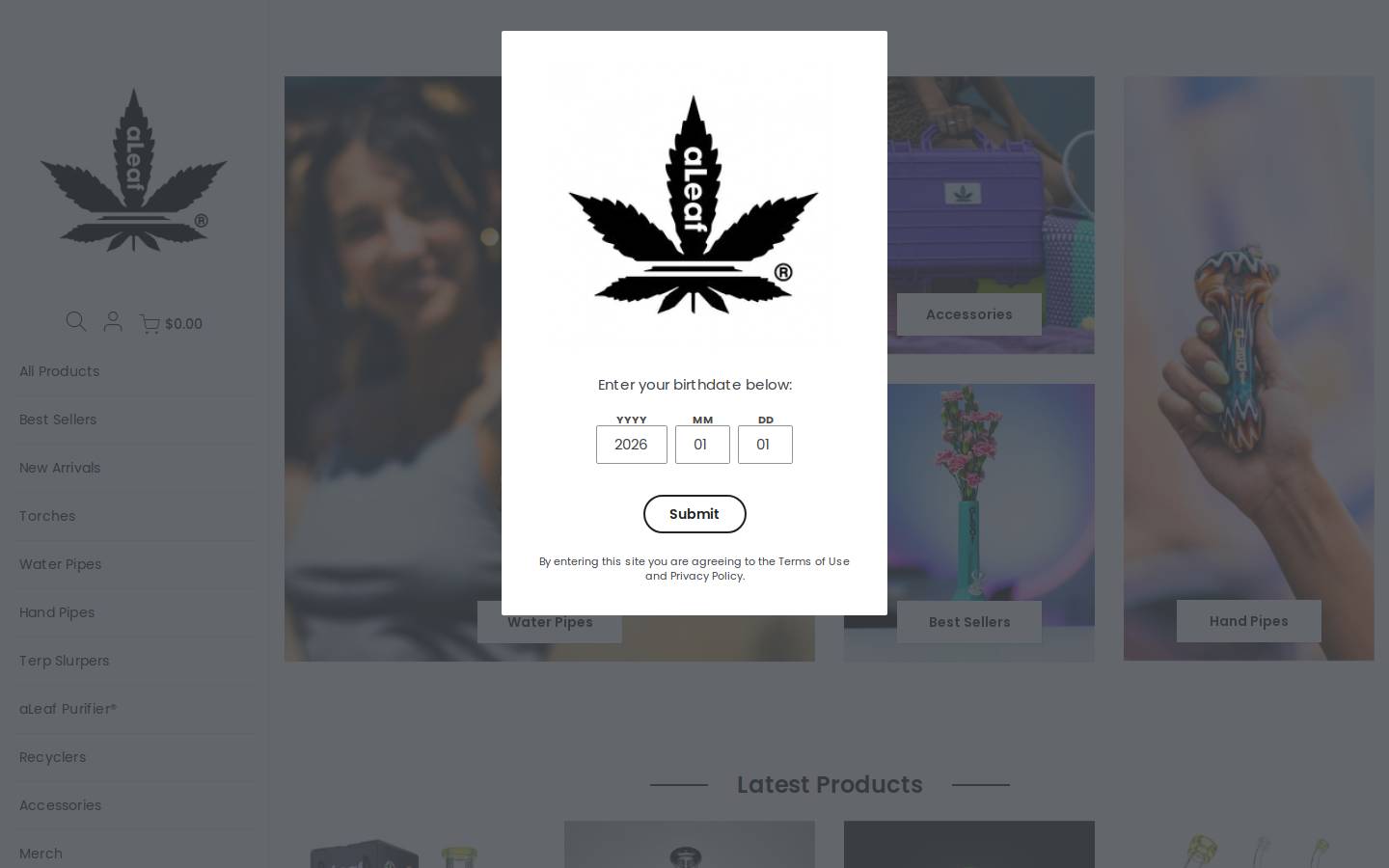 aleafglass.com homepage screenshot