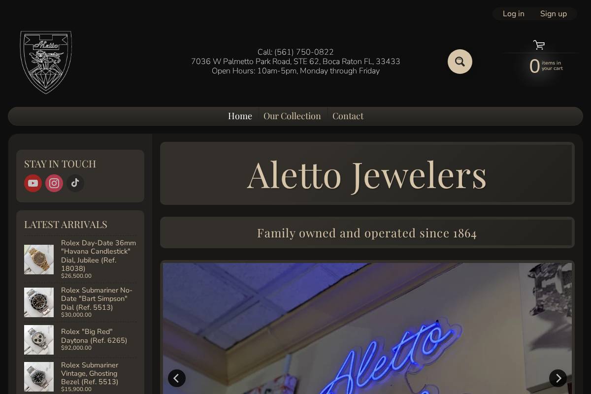 alettojewelers.com homepage screenshot